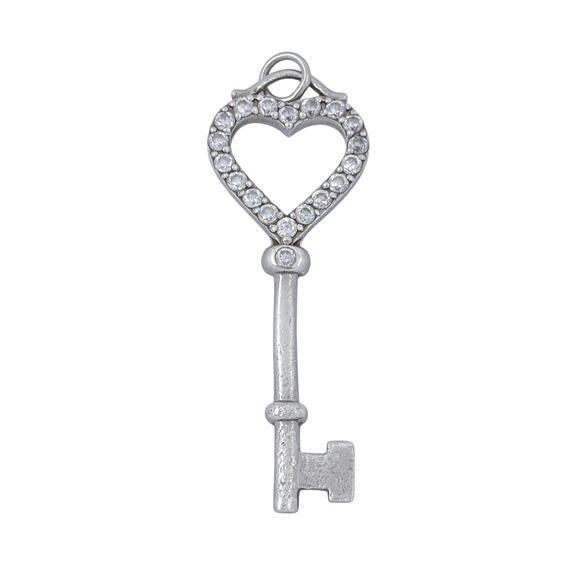 Vintage NF Thailand Sterling Silver 925 Cubic Zirconia Skeleton Key Pendant - Picture 2 of 7